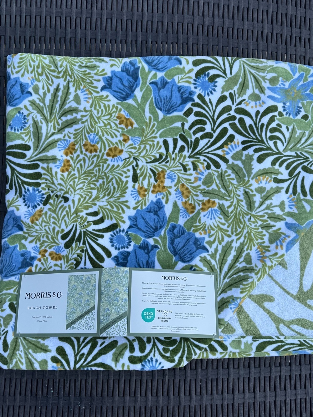 Morris & Co Luxury Beach Towel Floral Cotton Oversized Reversible Pool 40x70